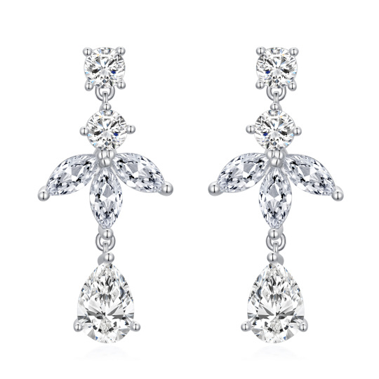 Sterling Silver Cubic Zirconia Snowflake Drop Earrings