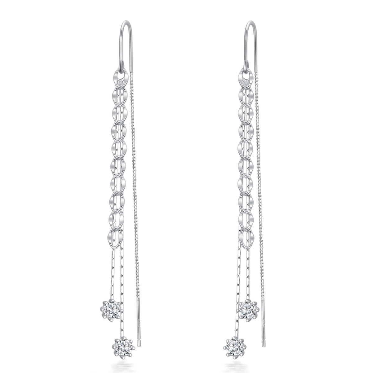 Sterling Silver Cubic Zirconia Snowflake Drop Earrings-1