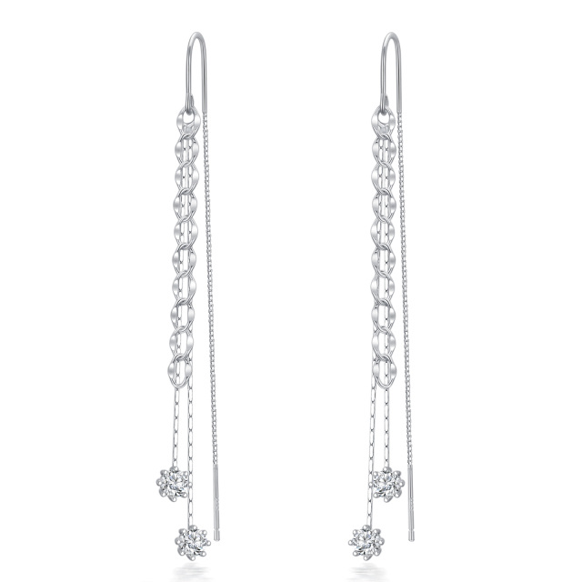 Sterling Silver Cubic Zirconia Snowflake Drop Earrings-1