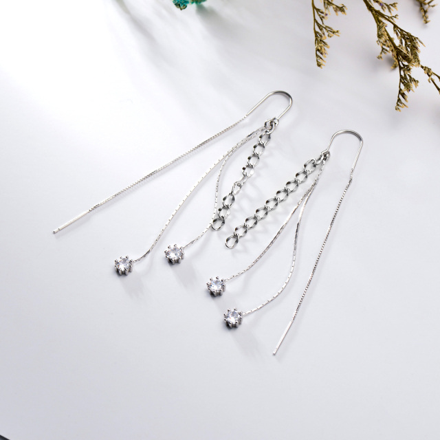 Sterling Silver Cubic Zirconia Snowflake Drop Earrings-5