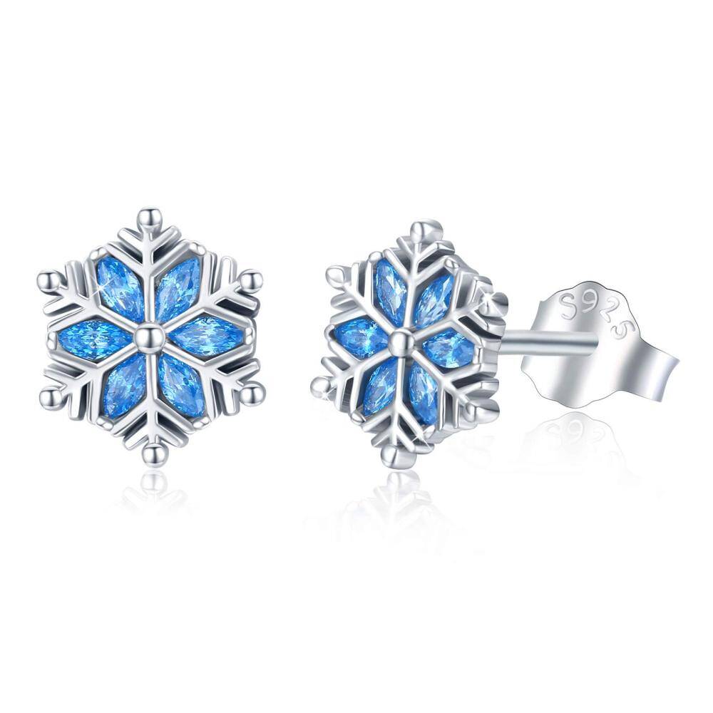 Pendientes de plata de ley con forma de copo de nieve y circonita cúbica-1