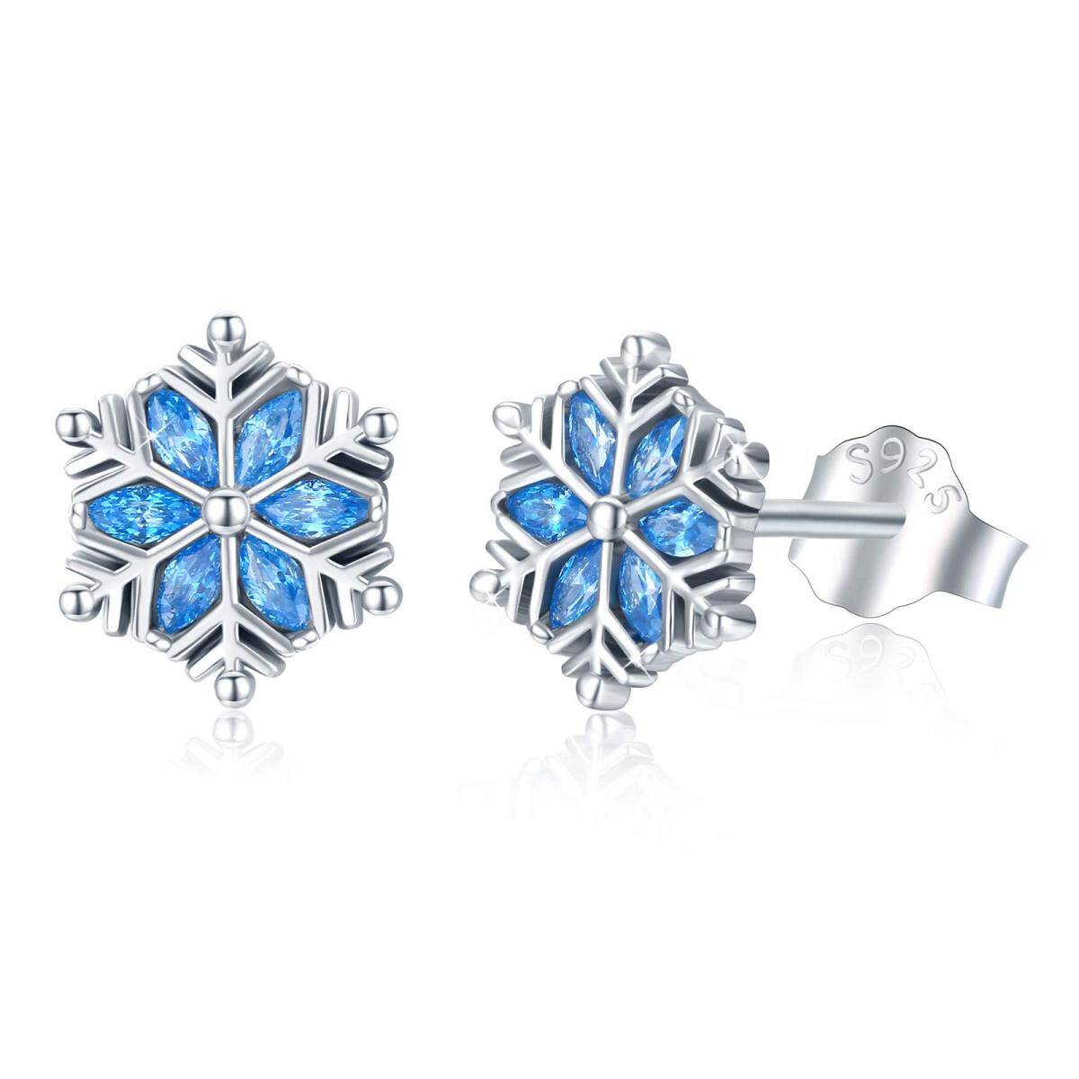 Sterling Silver Cubic Zirconia Snowflake Stud Earrings-1