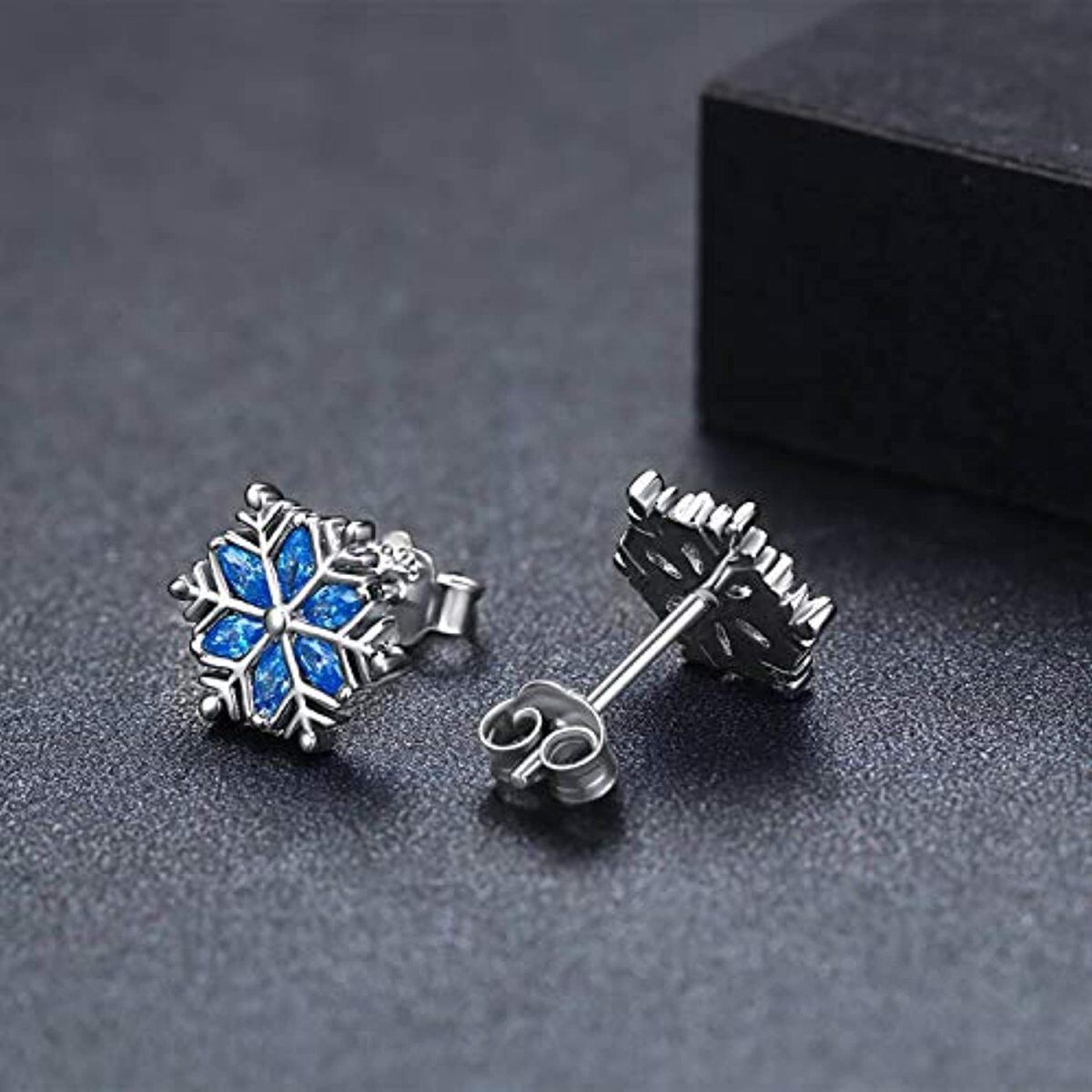 Sterling Silver Cubic Zirconia Snowflake Stud Earrings-4