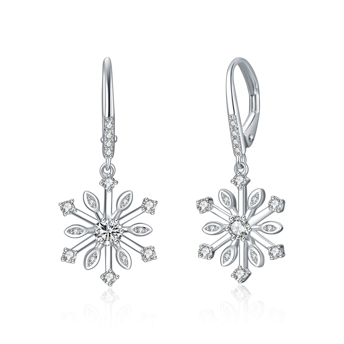 Orecchini a leva con fiocco di neve in argento sterling con zirconia cubica-1