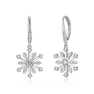 Sterling Silver Cubic Zirconia Snowflake Lever-back Earrings-38