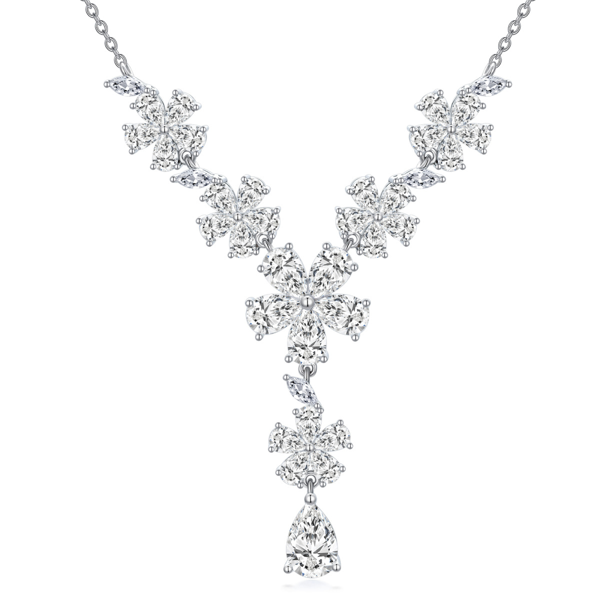 Sterling Silver Cubic Zirconia Snowflake Pendant Necklace-1