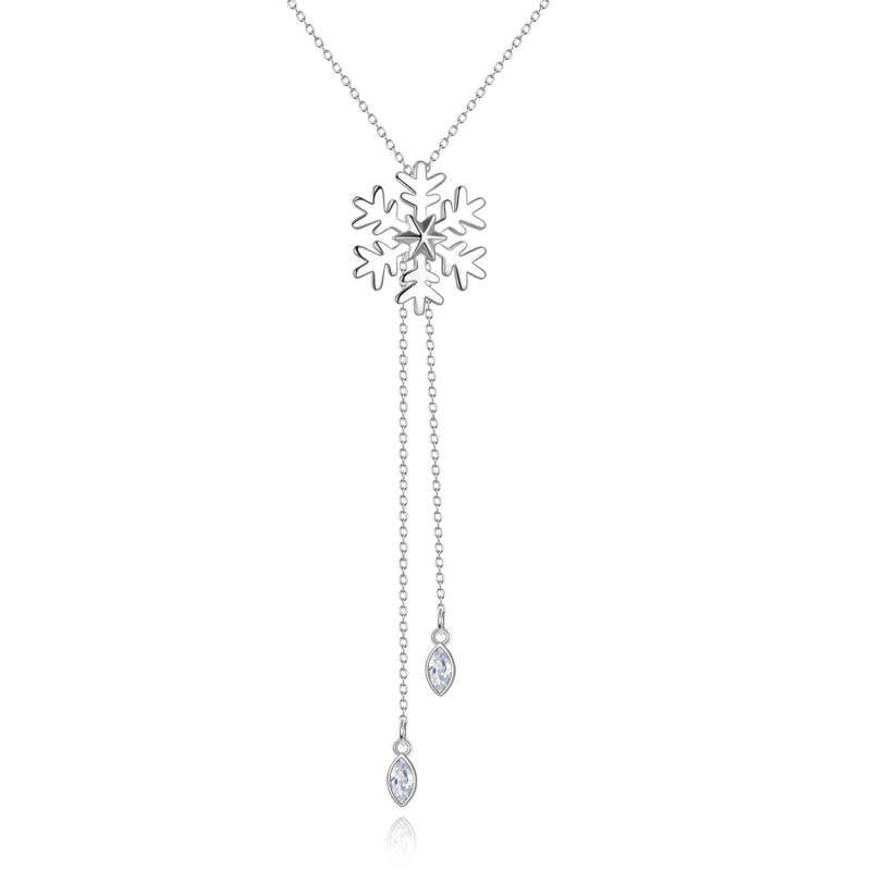 Sterling Silver Cubic Zirconia Snowflake Pendant Necklace-10
