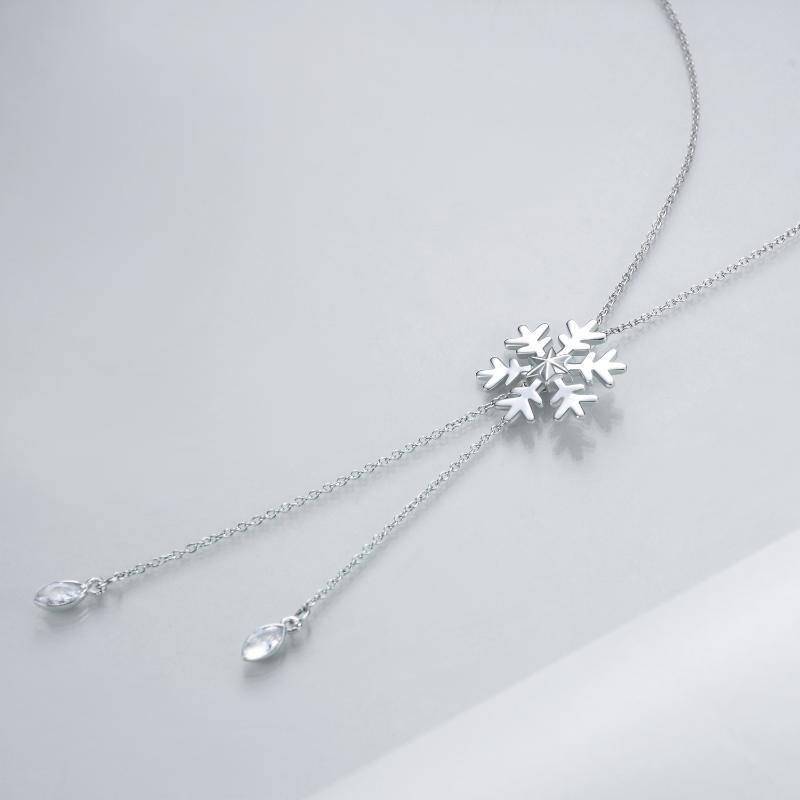 Sterling Silver Cubic Zirconia Snowflake Pendant Necklace-3