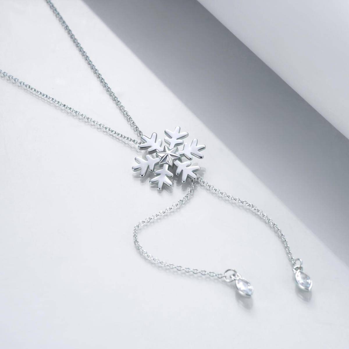 Sterling Silver Cubic Zirconia Snowflake Pendant Necklace-4