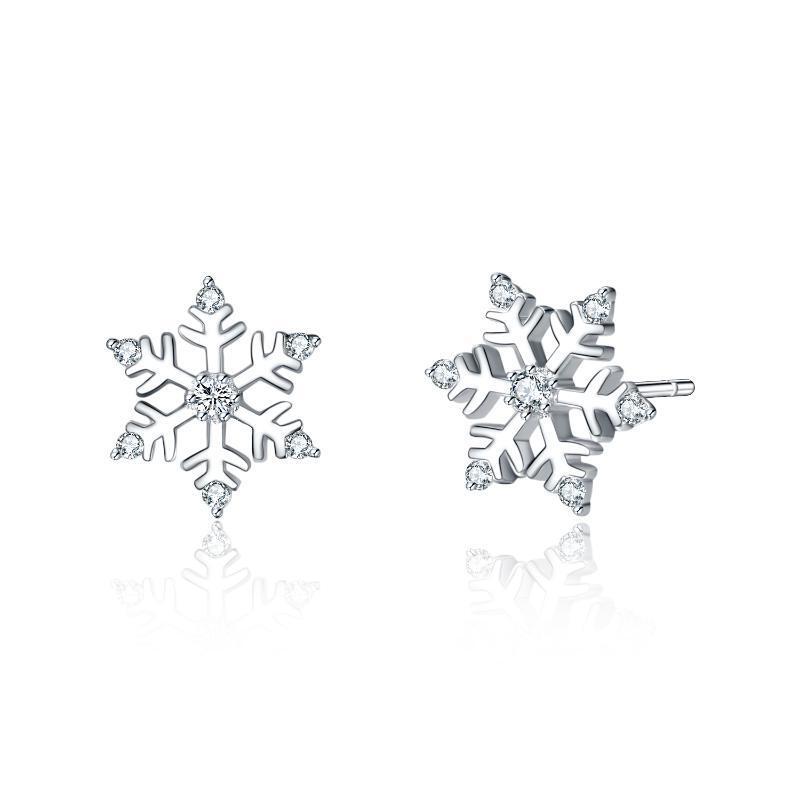 Pendientes de plata de ley con forma de copo de nieve-1