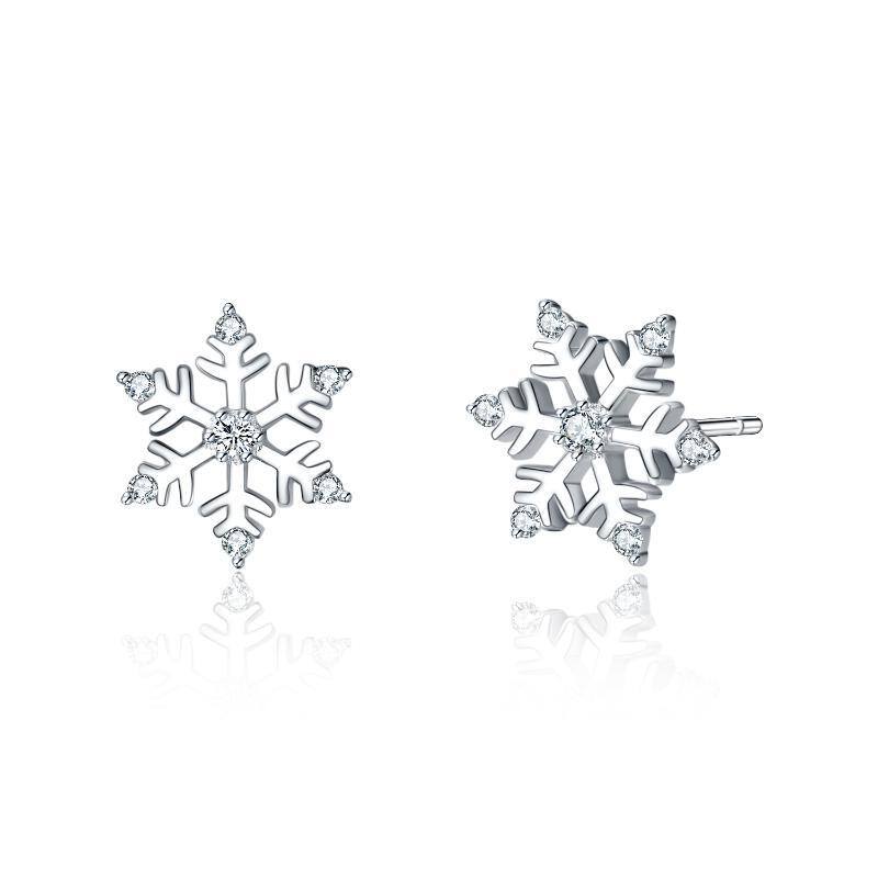 Sterling Silver Snowflake Stud Earrings-1