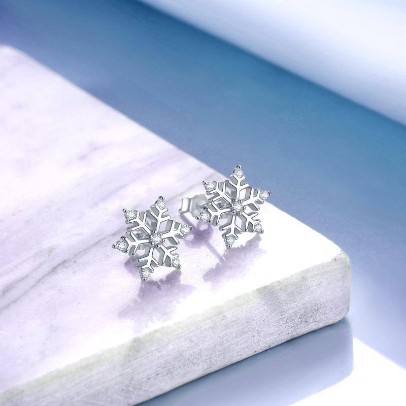 Sterling Silver Snowflake Stud Earrings-3