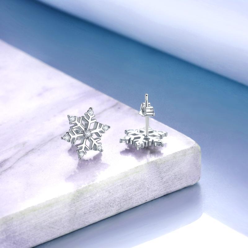Pendientes de plata de ley con forma de copo de nieve-4