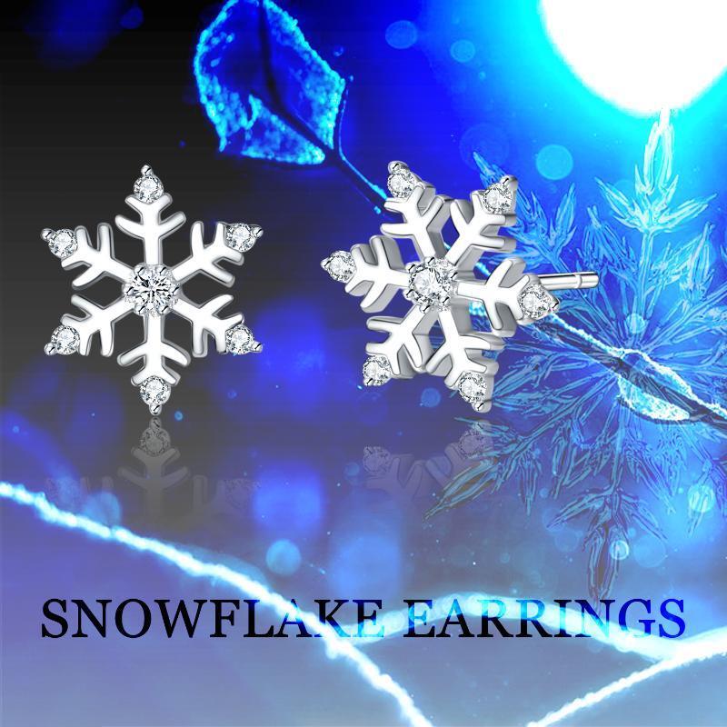 Pendientes de plata de ley con forma de copo de nieve-6