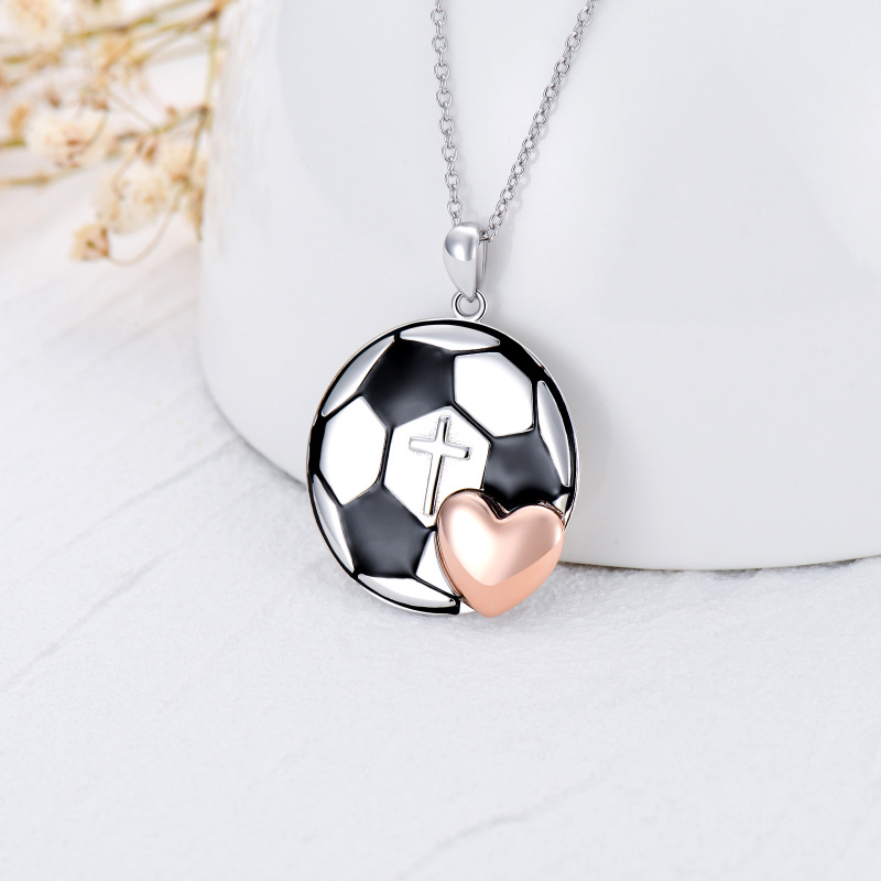 Sterling Silver Two-tone Basketball Cross & Heart Pendant Necklace with Engraved Word-2