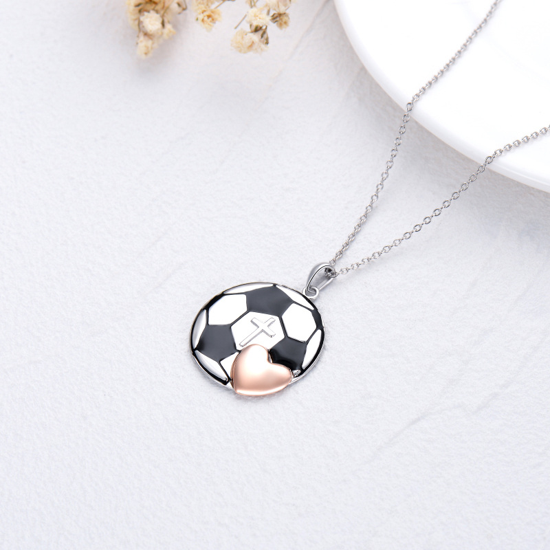 Sterling Silver Two-tone Basketball Cross & Heart Pendant Necklace with Engraved Word-3