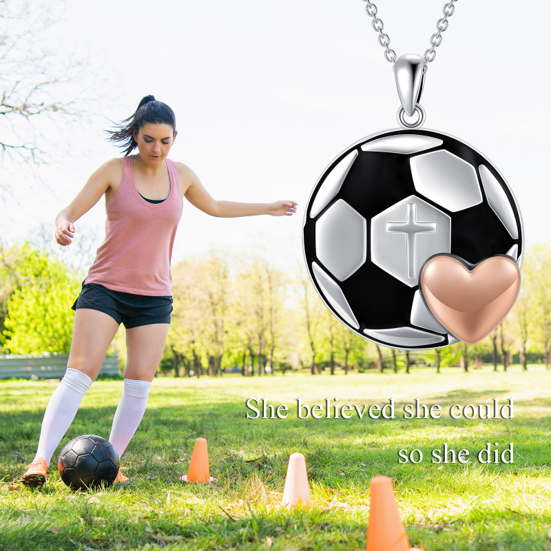 Sterling Silver Two-tone Basketball Cross & Heart Pendant Necklace with Engraved Word-5