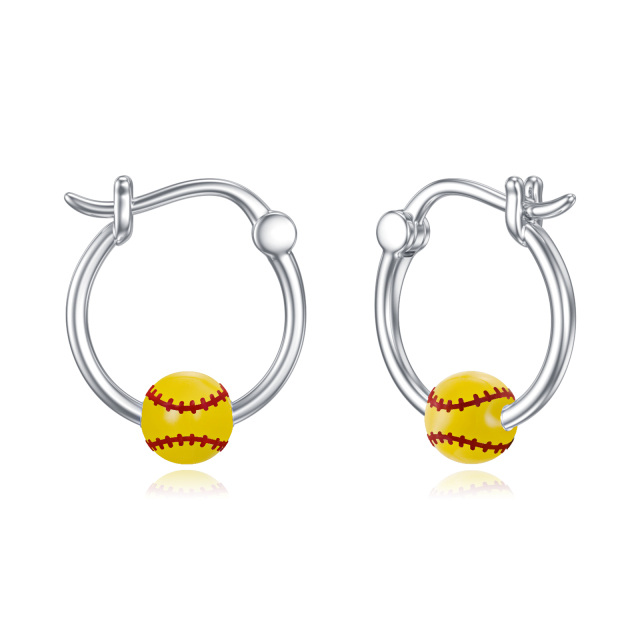 Sterling Silver Softball Hoop Earrings-1