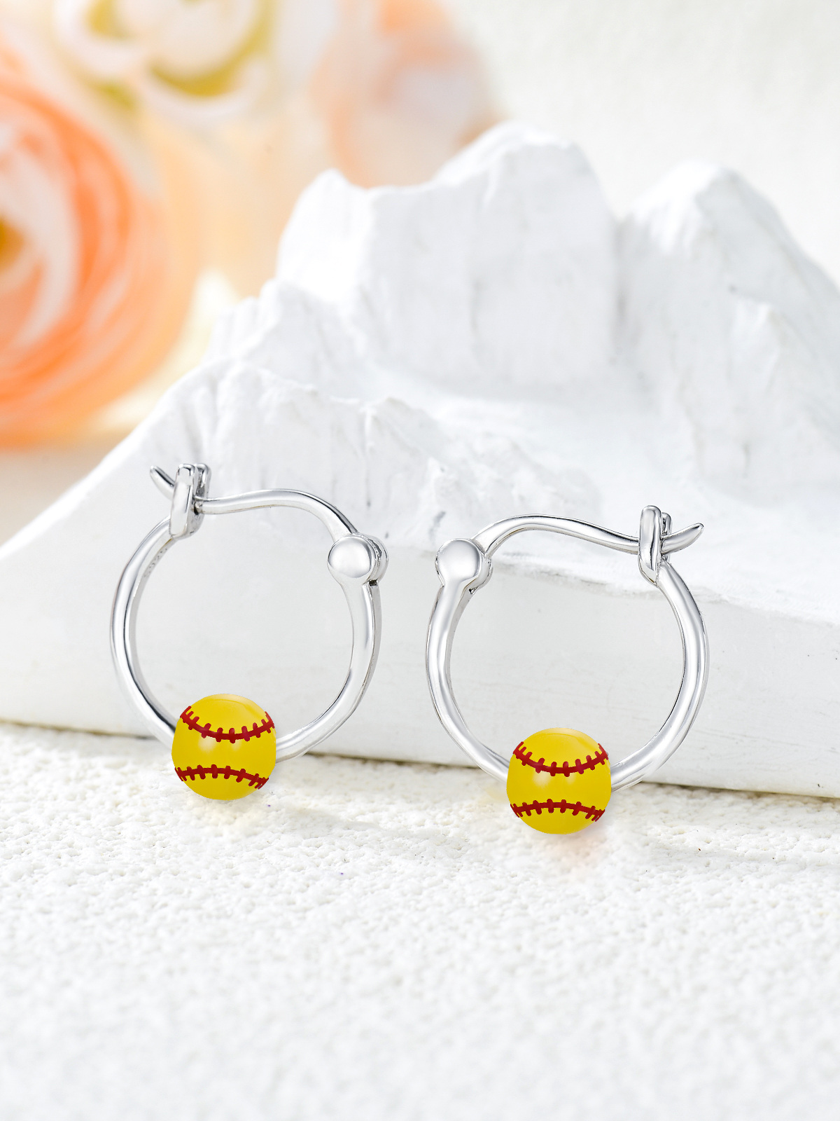 Boucles d'oreilles créoles en argent sterling en forme de softball-4