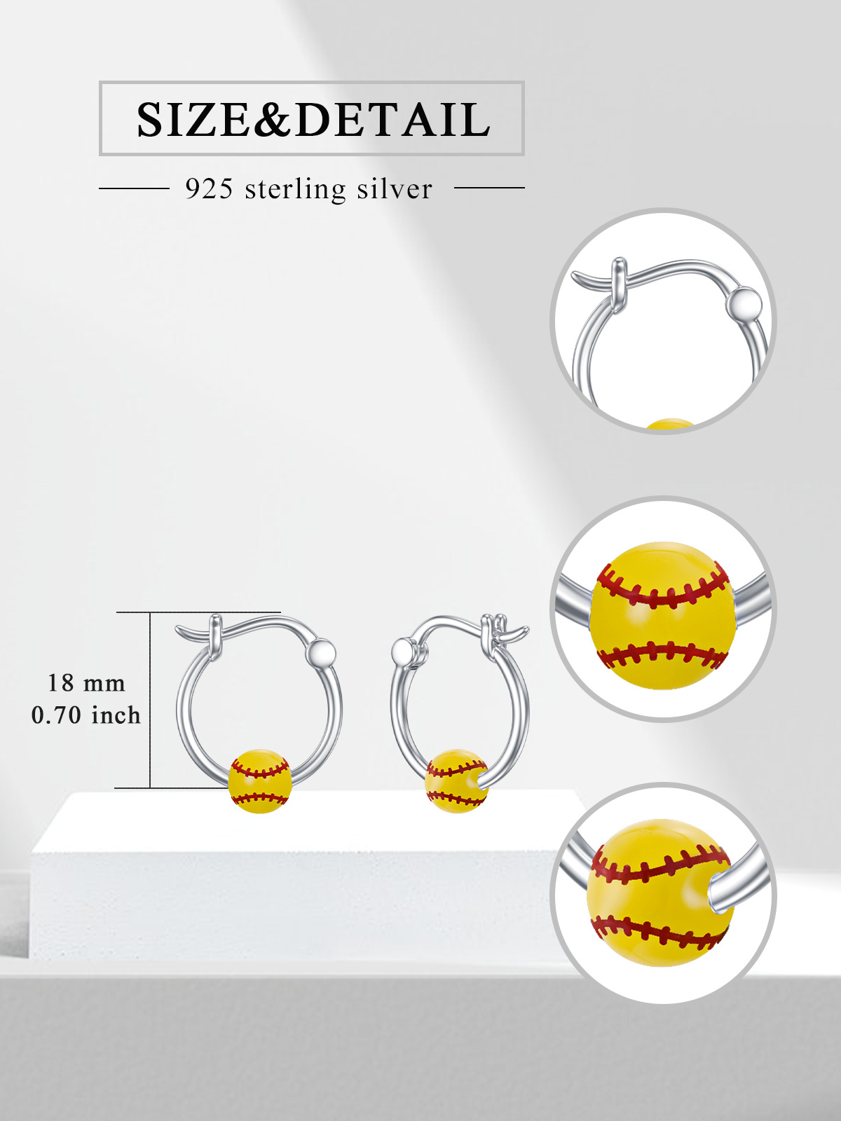 Sterling Silver Softball Hoop Earrings-5