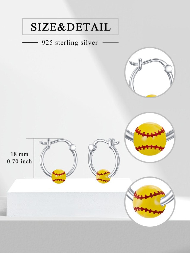 Orecchini a cerchio in argento sterling con motivo softball-5