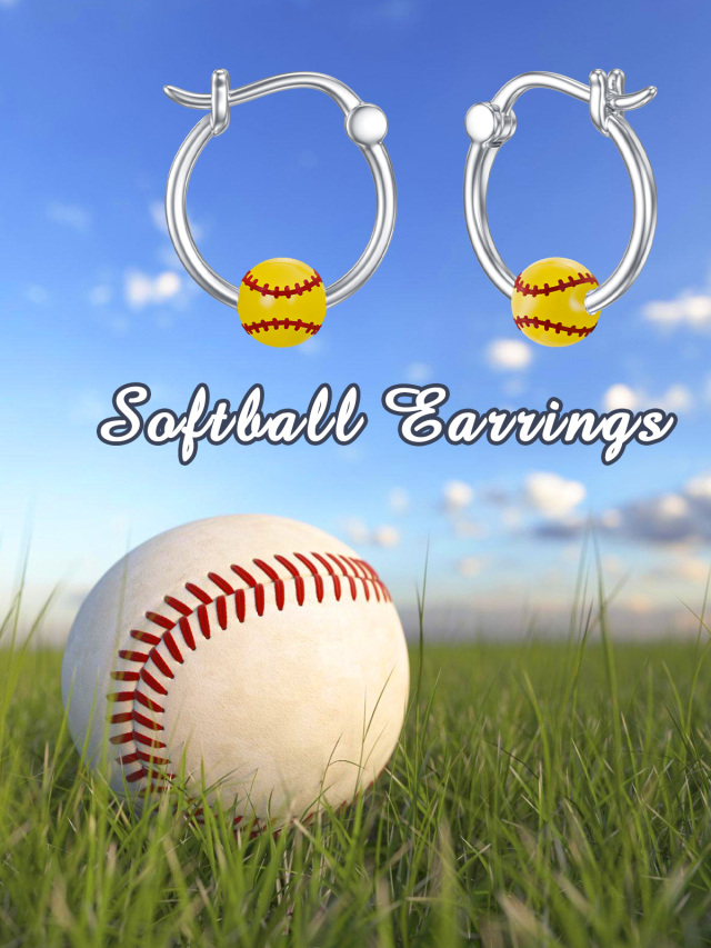 Orecchini a cerchio in argento sterling con motivo softball-6