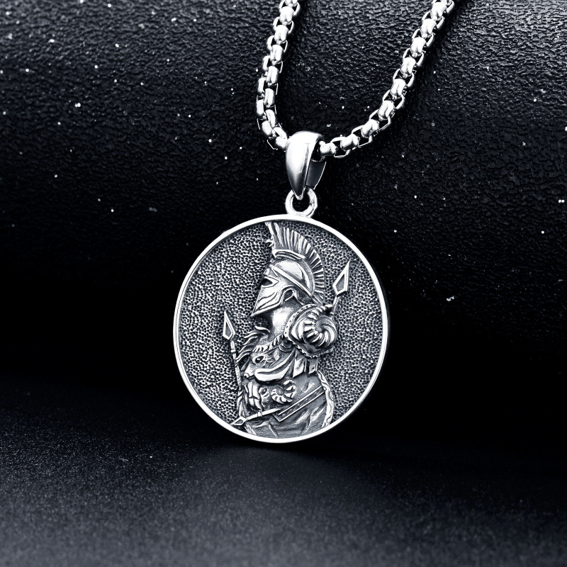 Sterling Silver Spartan Warrior Pendant Necklace for Men-3