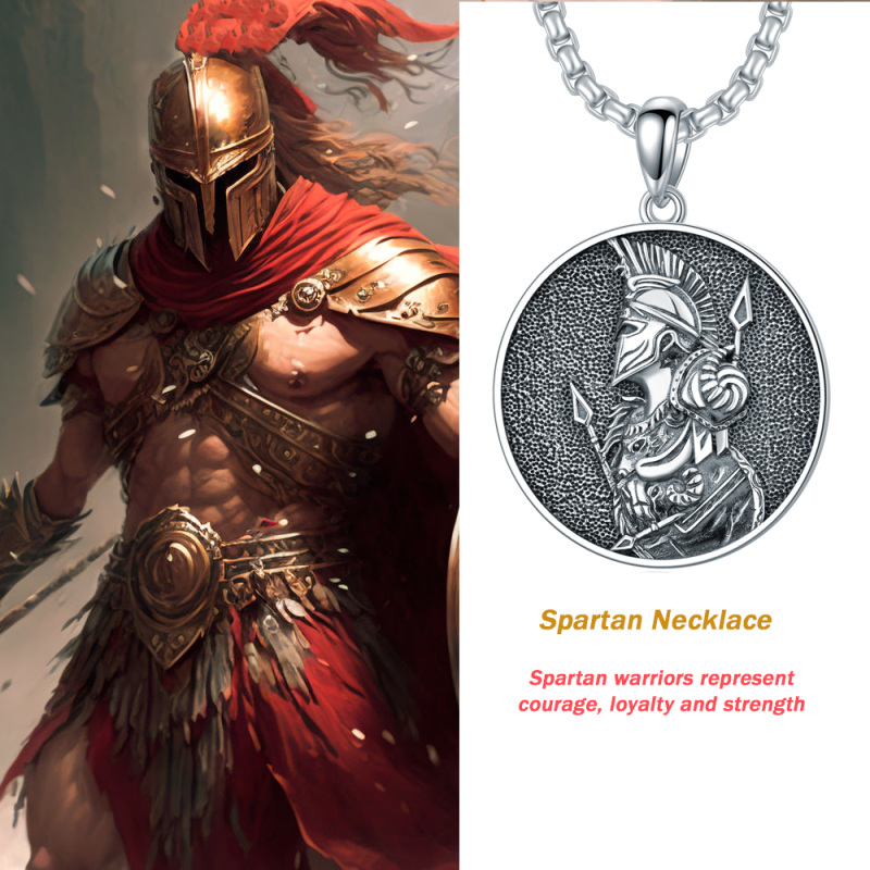 Sterling Silver Spartan Warrior Pendant Necklace for Men-5