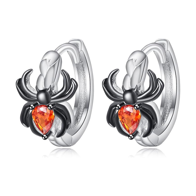 Boucles d'oreilles créoles en argent sterling et oxyde de zirconium en forme d'araignée