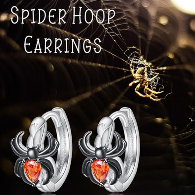 Sterling Silver Cubic Zirconia Spider Hoop Earrings-5