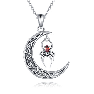 Sterling Silver Cubic Zirconia Spider & Moon Pendant Necklace-2