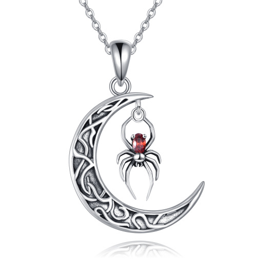 Sterling Silver Cubic Zirconia Spider & Moon Pendant Necklace