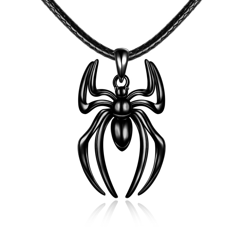 Sterling Silver with Black Rhodium Color Spider Pendant Necklace for Women Men-5