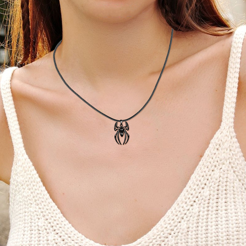 Collana con ciondolo a forma di ragno in argento sterling con colore rodio nero per donna e uomo-2
