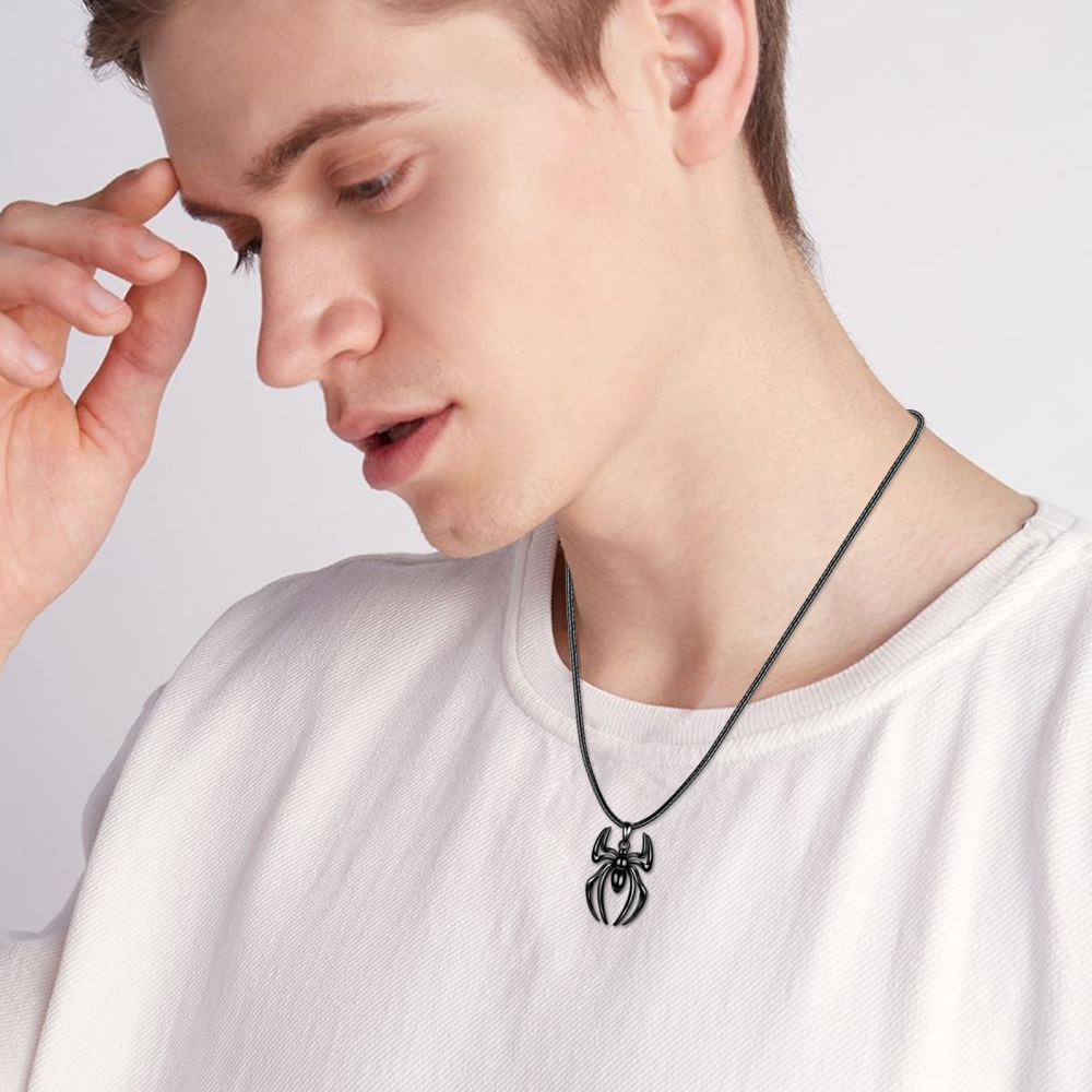 Collana con ciondolo a forma di ragno in argento sterling con colore rodio nero per donna e uomo-3
