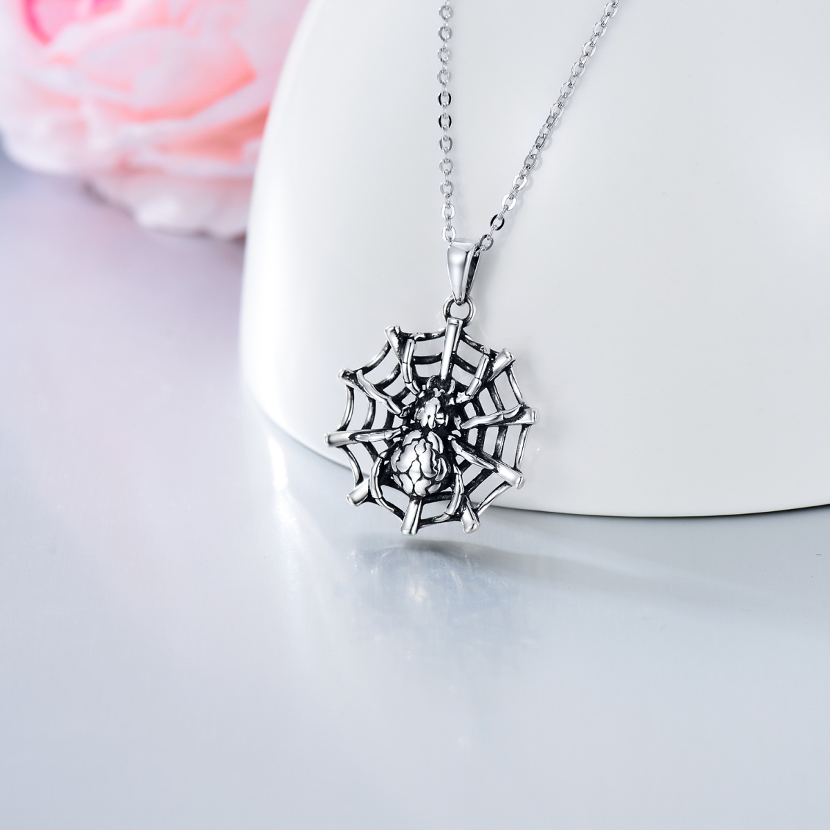 Sterling Silver Spider Pendant Necklace-3