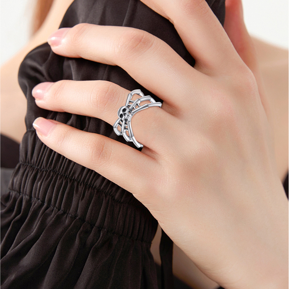 Sterling Silver Spider & Skull Open Ring-2