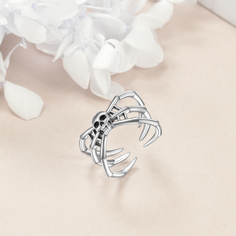Sterling Silver Spider & Skull Open Ring-3