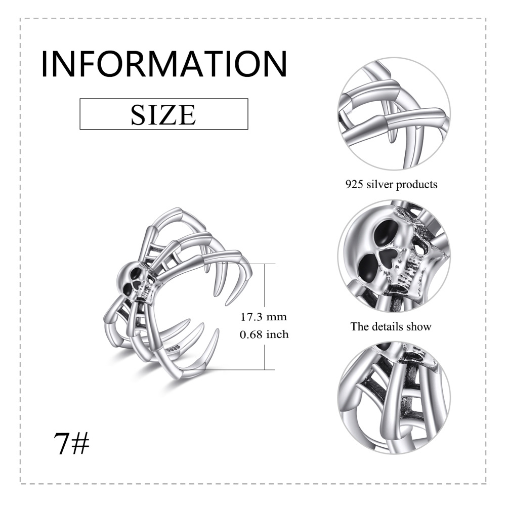 Sterling Silver Spider & Skull Open Ring-5