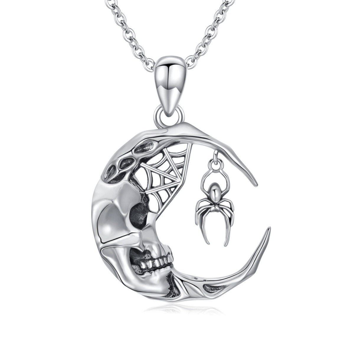 Collier avec pendentif en forme de crâne d'araignée en argent sterling-1