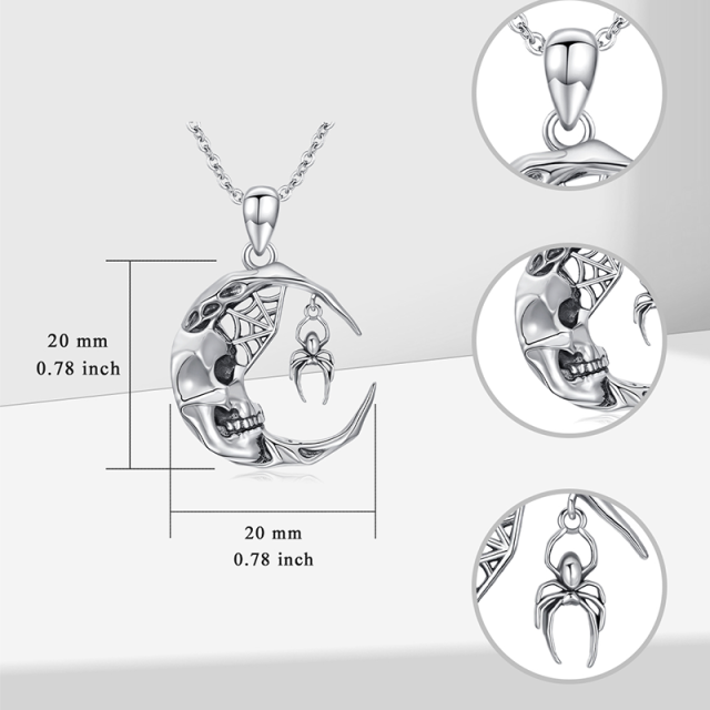 Sterling Silver Spider & Skull Pendant Necklace-5