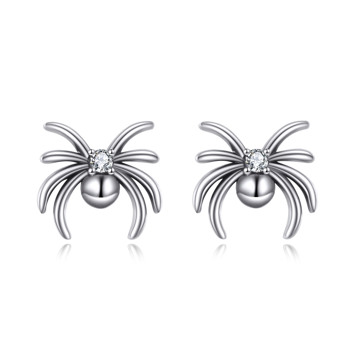 Sterling Silver Cubic Zirconia Spider Stud Earrings-1