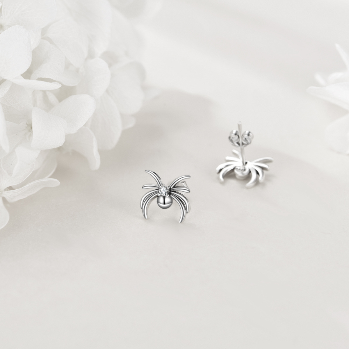 Sterling Silver Cubic Zirconia Spider Stud Earrings-3