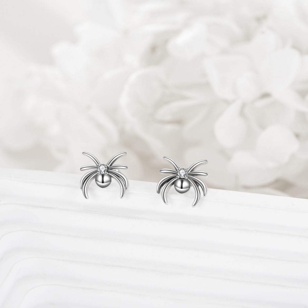 Sterling Silver Cubic Zirconia Spider Stud Earrings-4