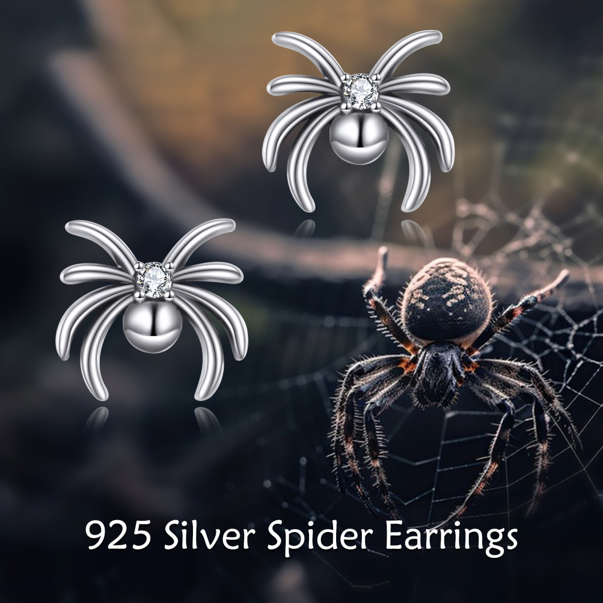 Sterling Silver Cubic Zirconia Spider Stud Earrings-6