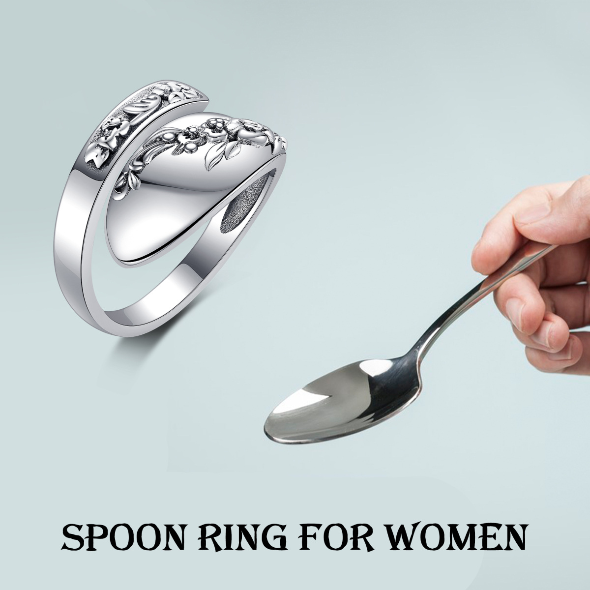 Sterling Silver Spoon Open Ring-6