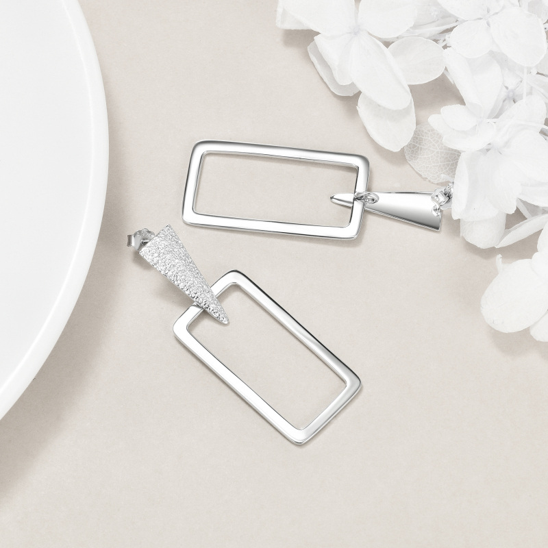 أقراط متدلية مربعة الشكل من الفضة الإسترلينية-4