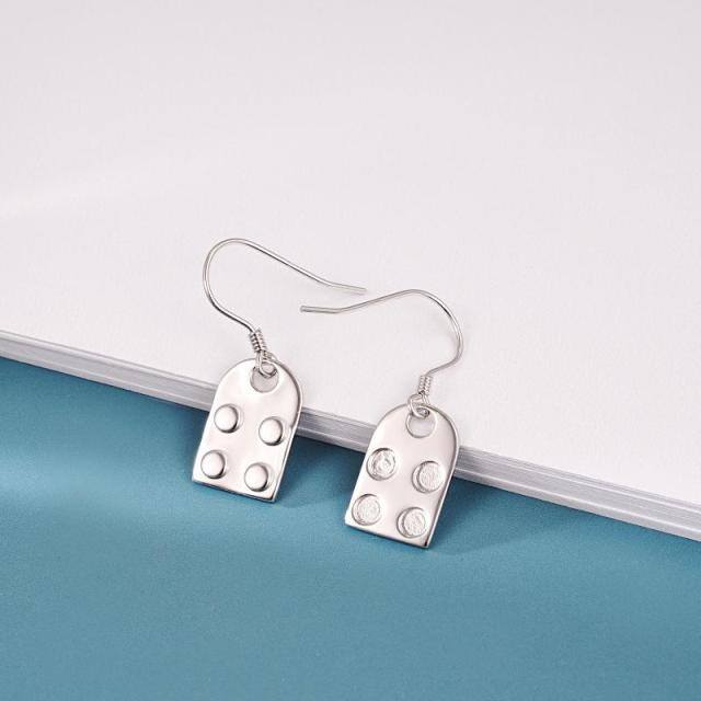 Pendants d'oreilles carrés en argent sterling-4