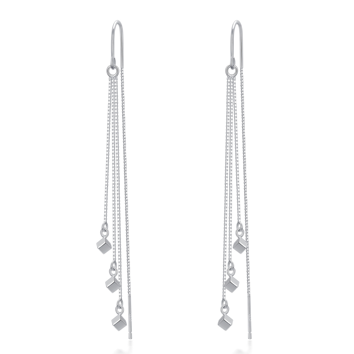 Sterling Silver Square Drop Earrings-1