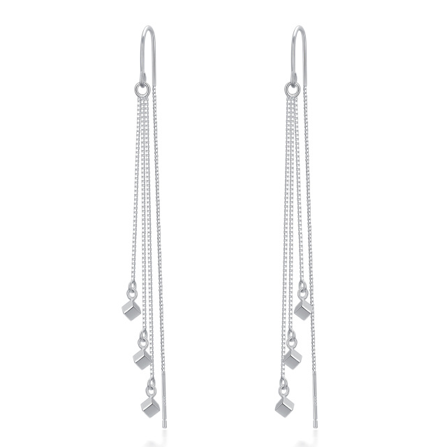 Sterling Silver Square Drop Earrings-1